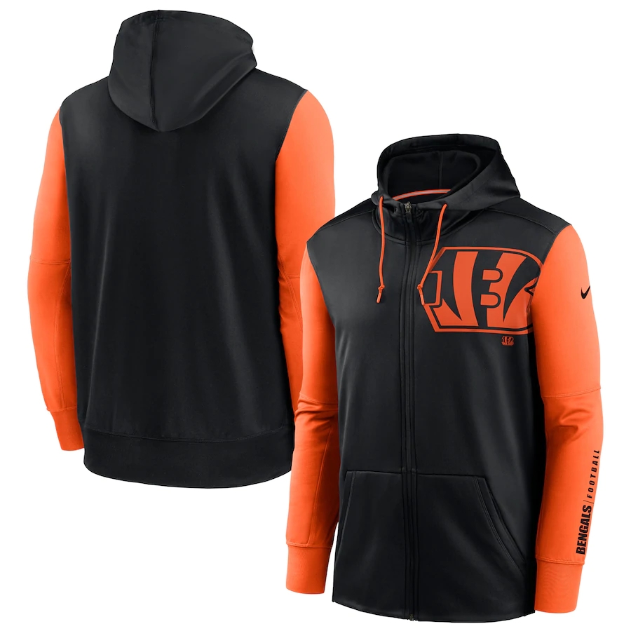 NFL Nike Cincinnati Bengals Black Orange Fan Gear Mascot Performance FullZip Hoodie